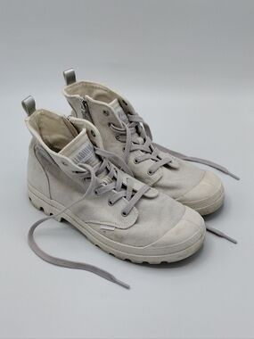 Palladium White Classic Canvas Lace Up Zip High Top Combat Boot Women's Size 9.5
